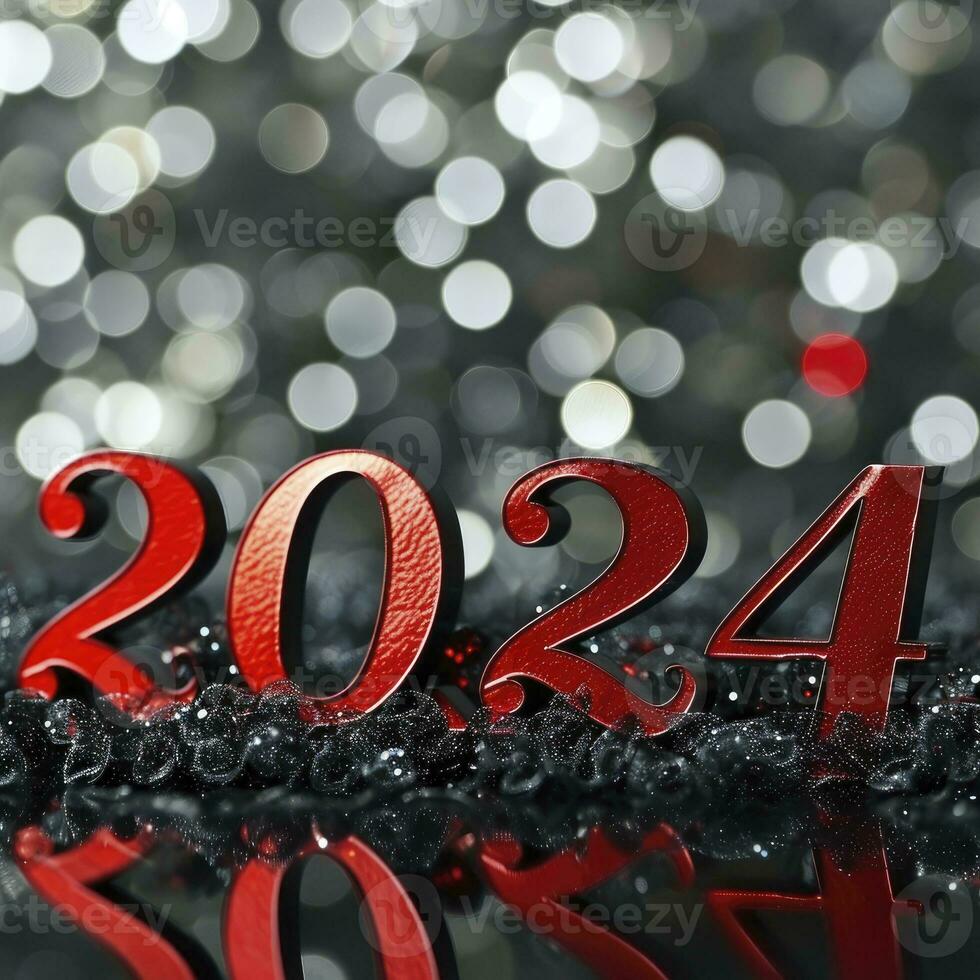 ai generado nuevo año antecedentes con el números 2024 en blanco negro combinación bokeh antecedentes foto