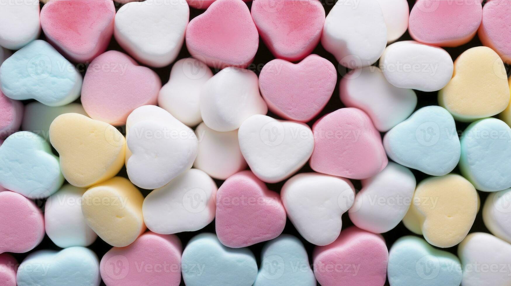 AI generated Background of brightly colored candy hearts for Valentine's Day. photo