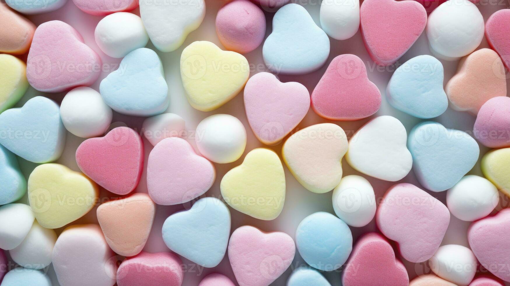 AI generated Background of brightly colored candy hearts for Valentine's Day. photo