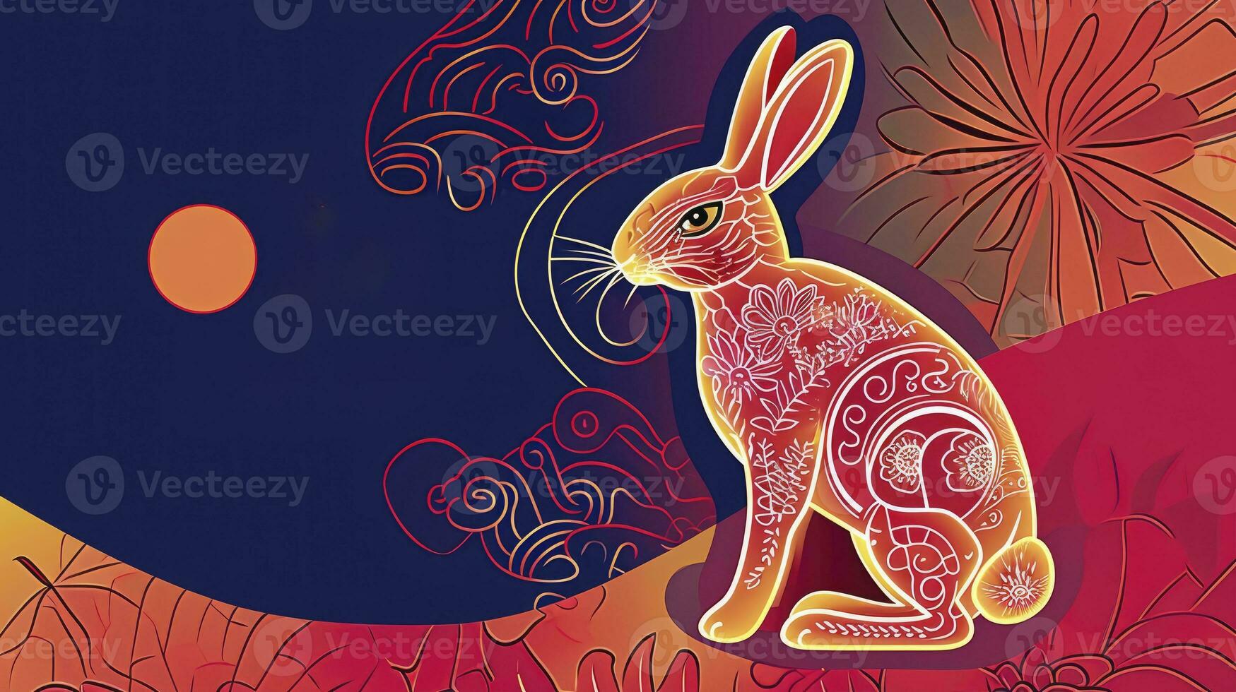 AI generated Chinese new year 2024 year of the rabbit - Chinese zodiac symbol, Lunar new year concept, colorful modern background design. photo