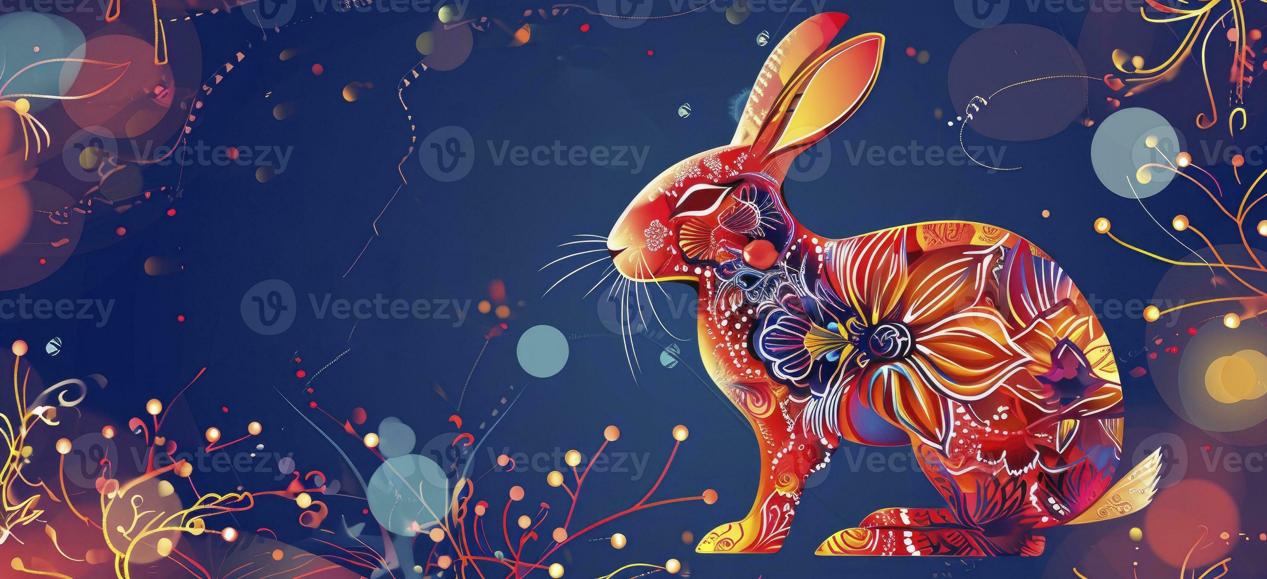 AI generated Chinese new year 2024 year of the rabbit Chinese zodiac