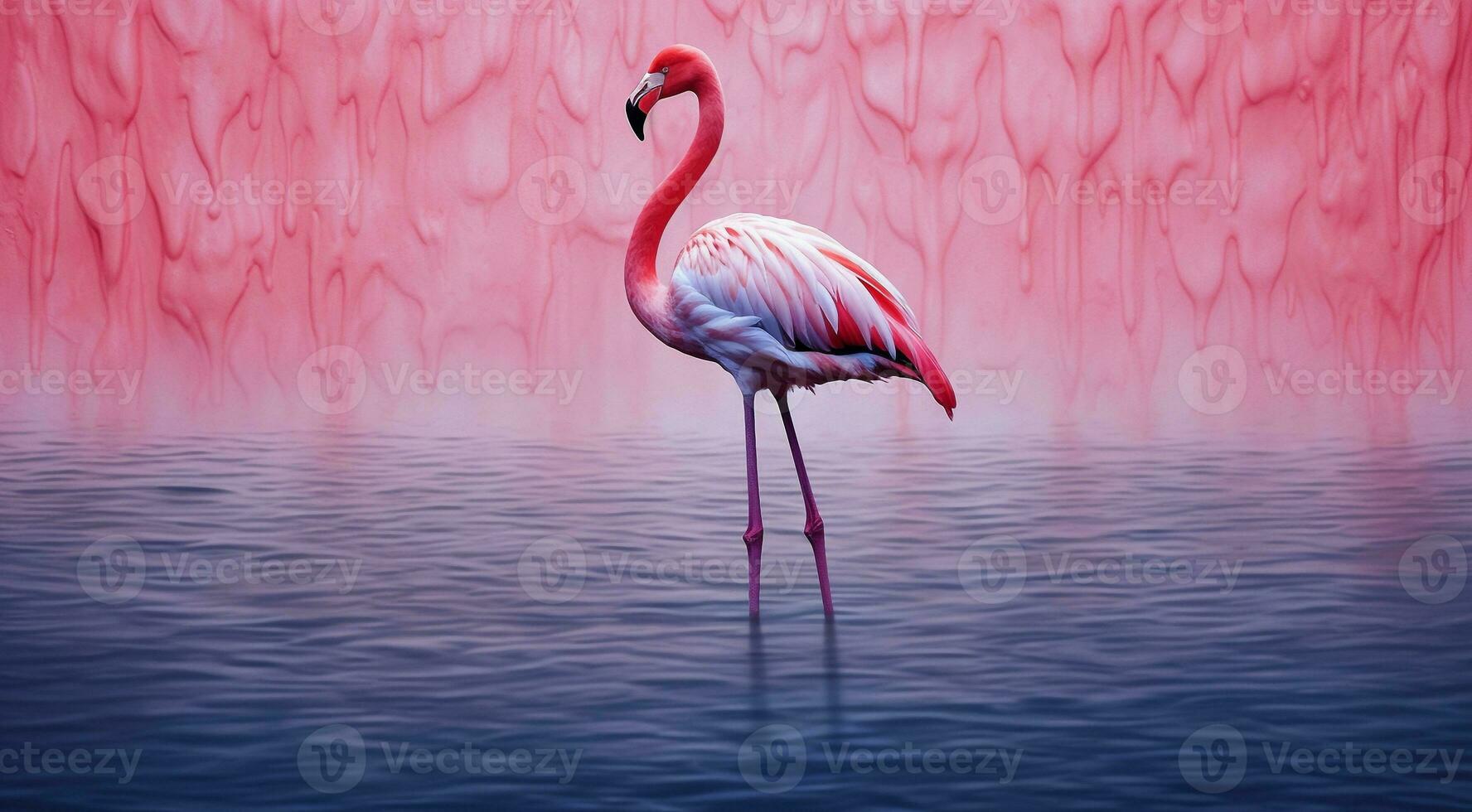 AI generated pink flamingo on the lake, pink flamingo swimming on the water, close-up of a beautiful pink flamingo photo