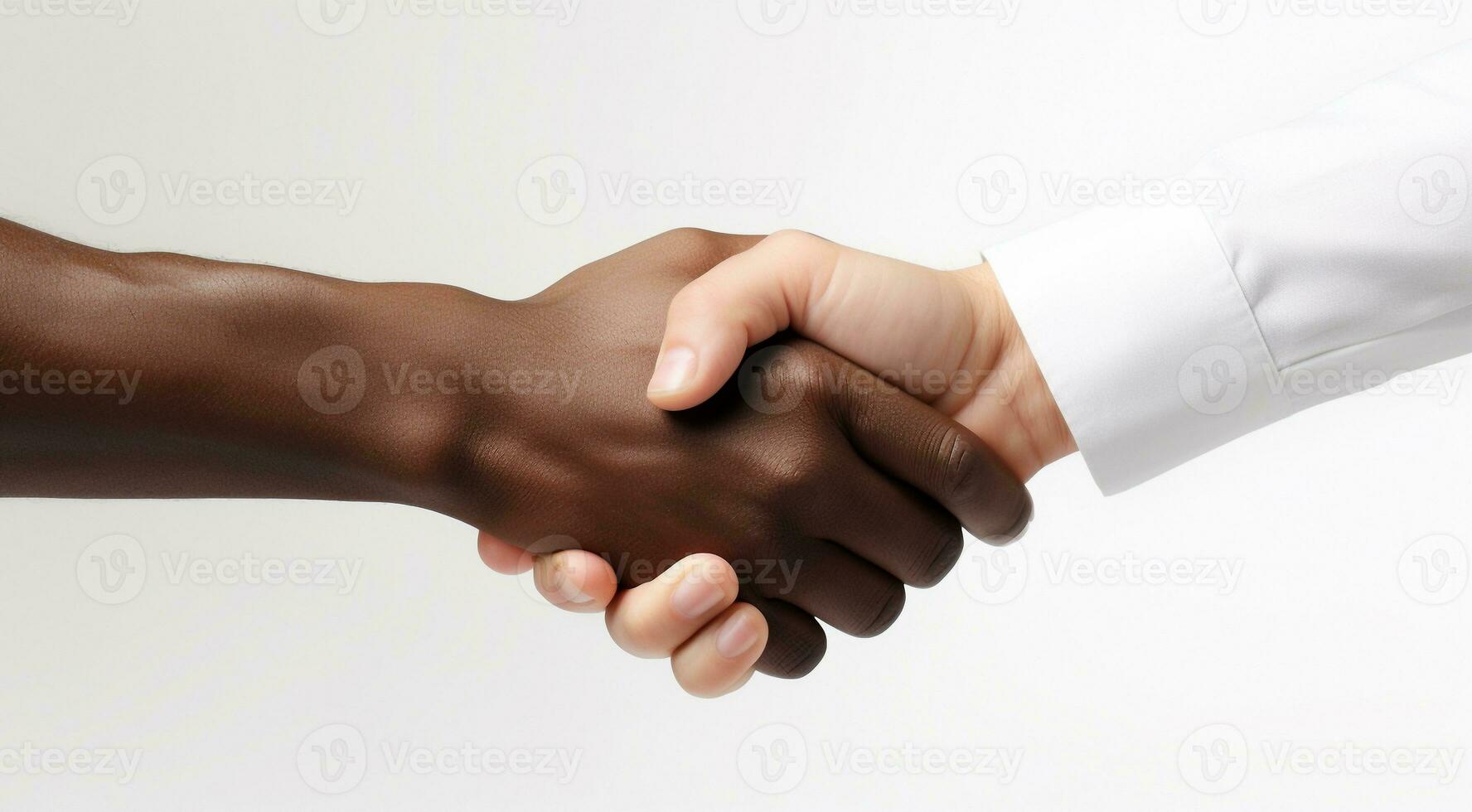 AI generated business handshake on the blurred background, business handshake on the background of the people, handshake of people and bionic robot photo