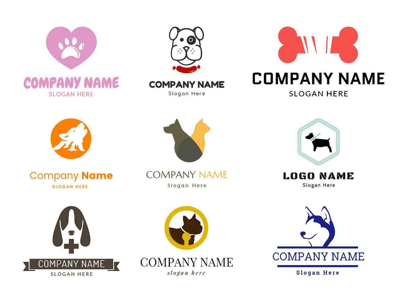 Dog logo vector set. Pet friendly logo. Animal Logotype concept. Vector illustration.