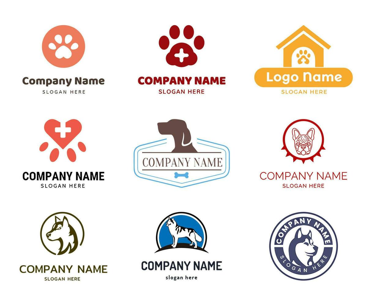 perro logo vector colocar. mascota simpático logo. animal logotipo concepto. vector ilustración.