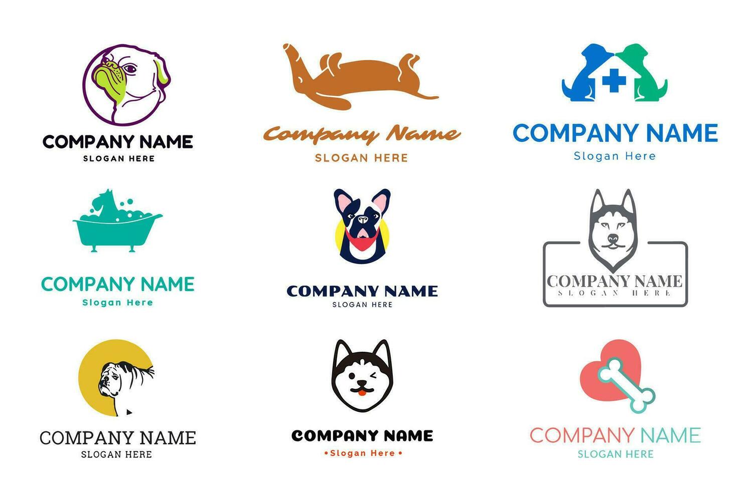 perro logo vector colocar. mascota simpático logo. animal logotipo concepto. vector ilustración.