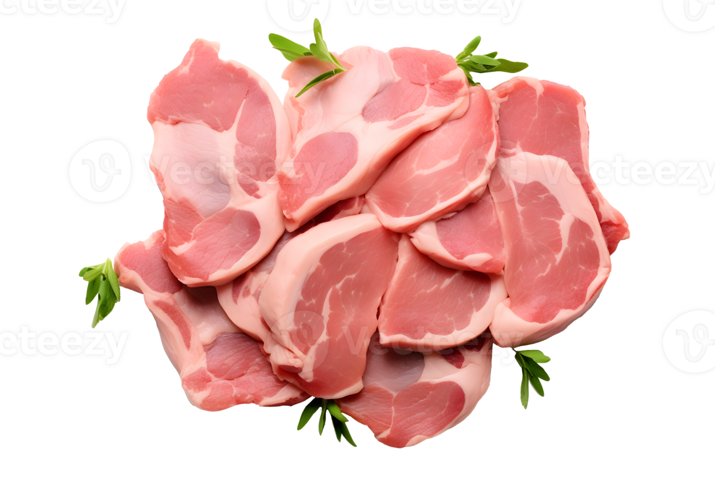AI generated Top view raw pork chops with herbs PNG
