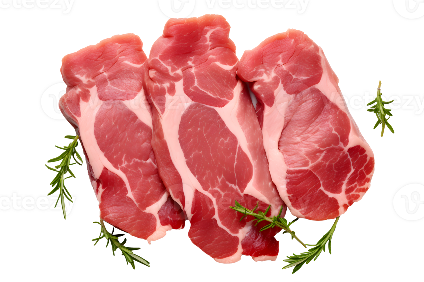 AI generated Top view raw pork chops with rosemary PNG