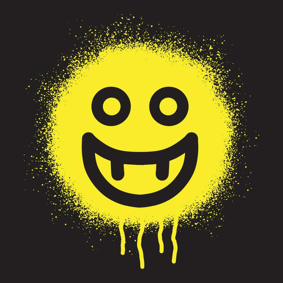 Smiley emoticon stencil graffiti with yellow spray paint on black background vector