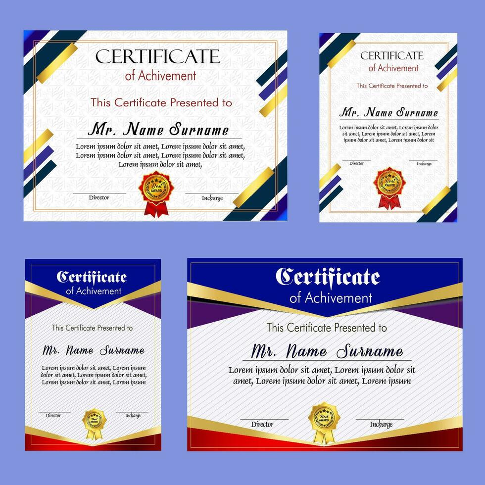Certificate of achievement template set with gold badge and border, Appreciation and Achievement Certificate Template Design. Elegant diploma certificate template vector