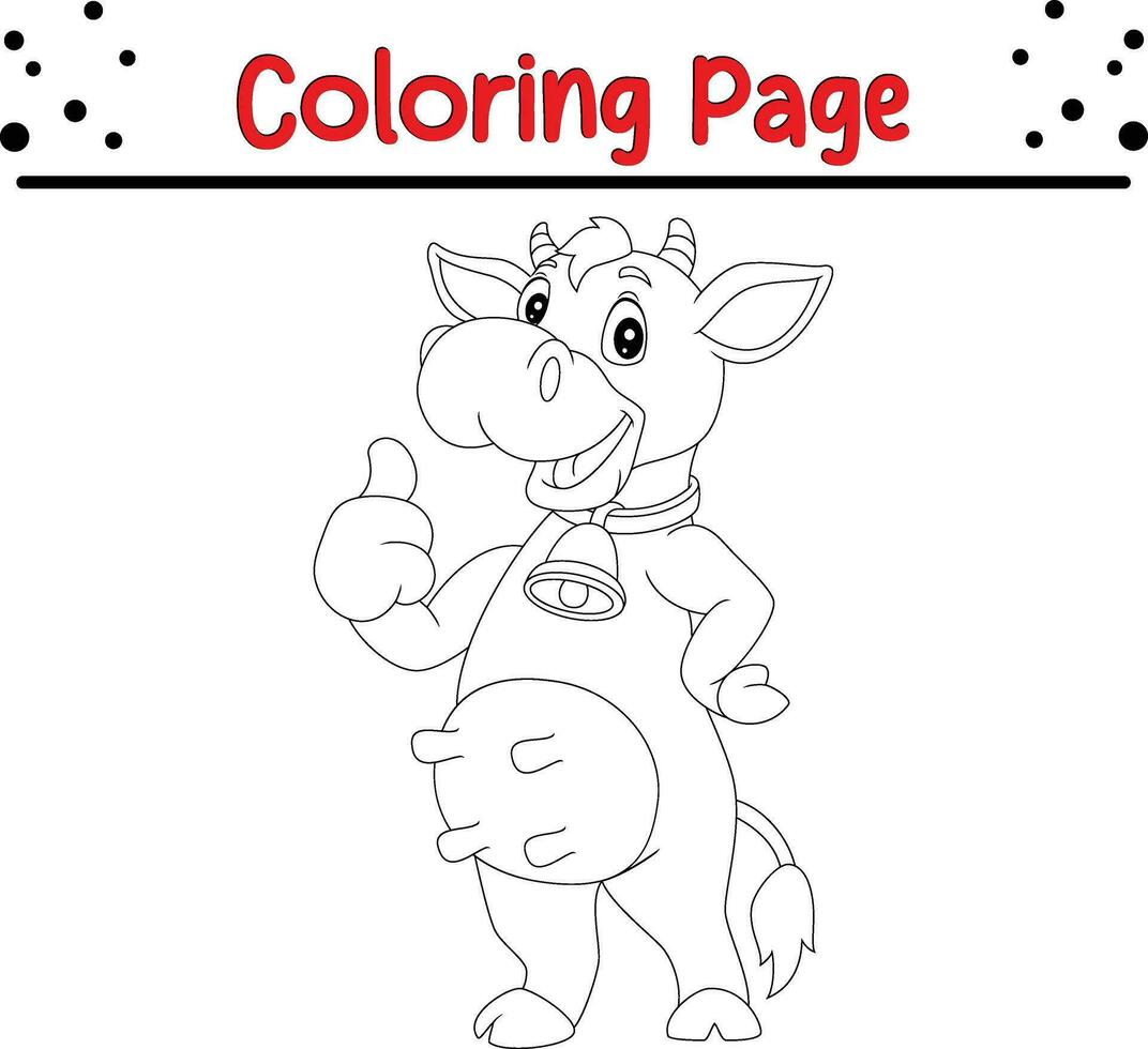 Coloring page funny cow giving thumb up vector