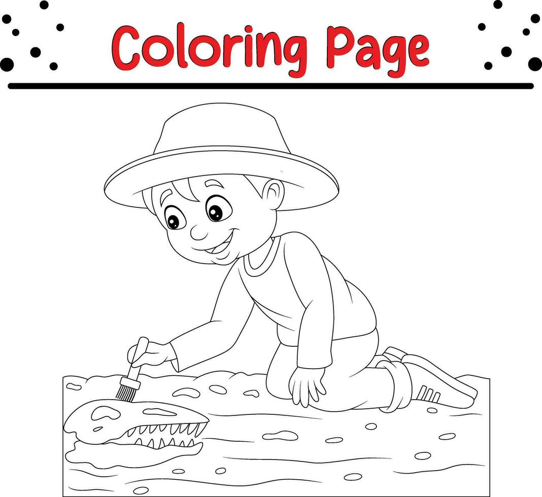 coloring-page-boy-brushing-dinosaur-fossil-36058281-vector-art-at-vecteezy