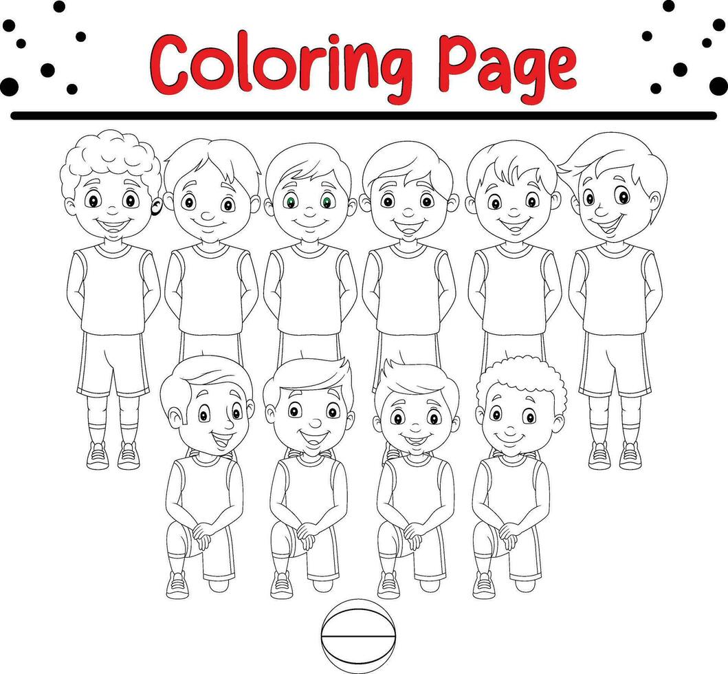 Coloring page basketball kids team uniform vector