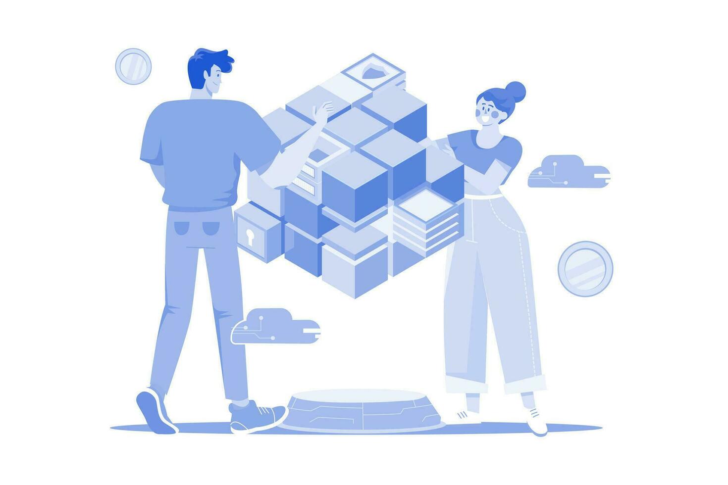 People Developing A Blockchain Network vector