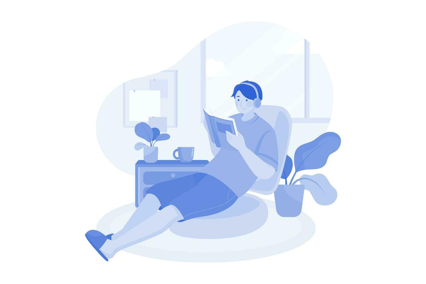 hombre leyendo libro ilustración concepto en blanco antecedentes vector