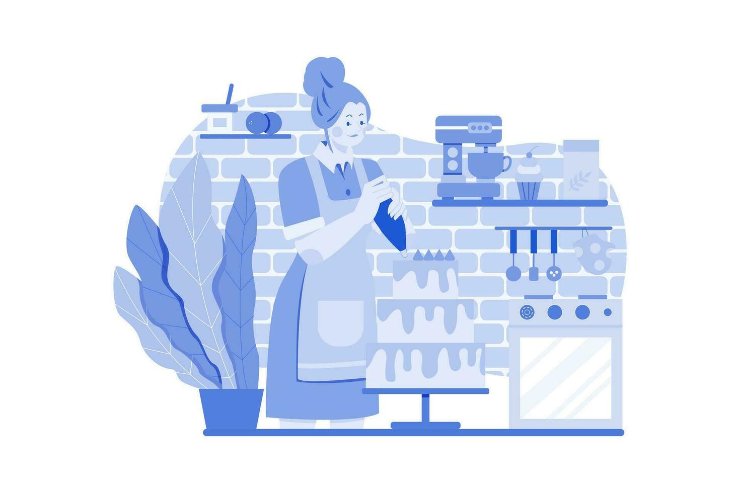 Female Chef Decorating A Cake vector