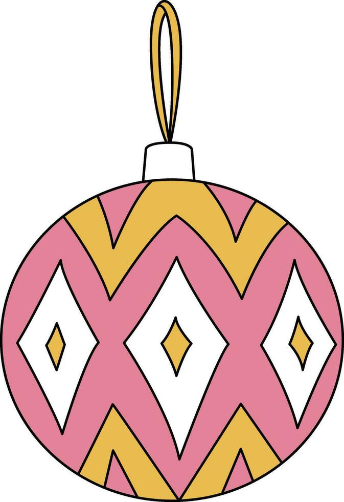 Bright Bauble Decorations for Christmas. These baubles are adorned with Tinsel and Festoon, featuring cute doodle patterns for the New Year festival. Decorate Christmas tree vector