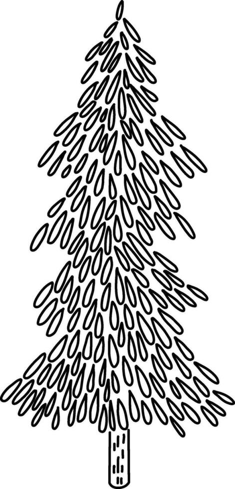 Cute hand drawn doodle Christmas tree adorned with lights, baubles, and stars. It features gifts under the tree and serves as a festive decoration for Christmas and New Year celebrations vector