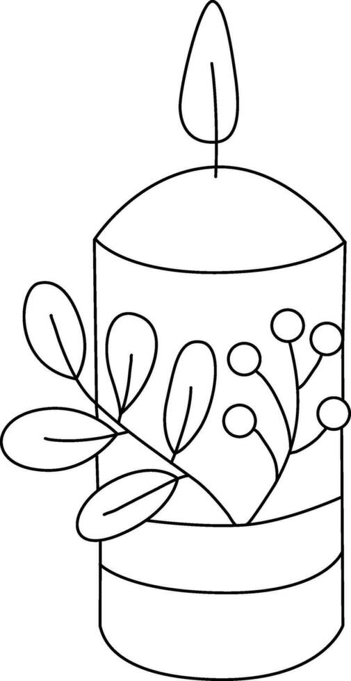 Candlestick with doodle line. The candles illuminate Christmas Day. cute hand-drawn lines, simple. candle decorated with bows and holly to enhance the Christmas spirit vector
