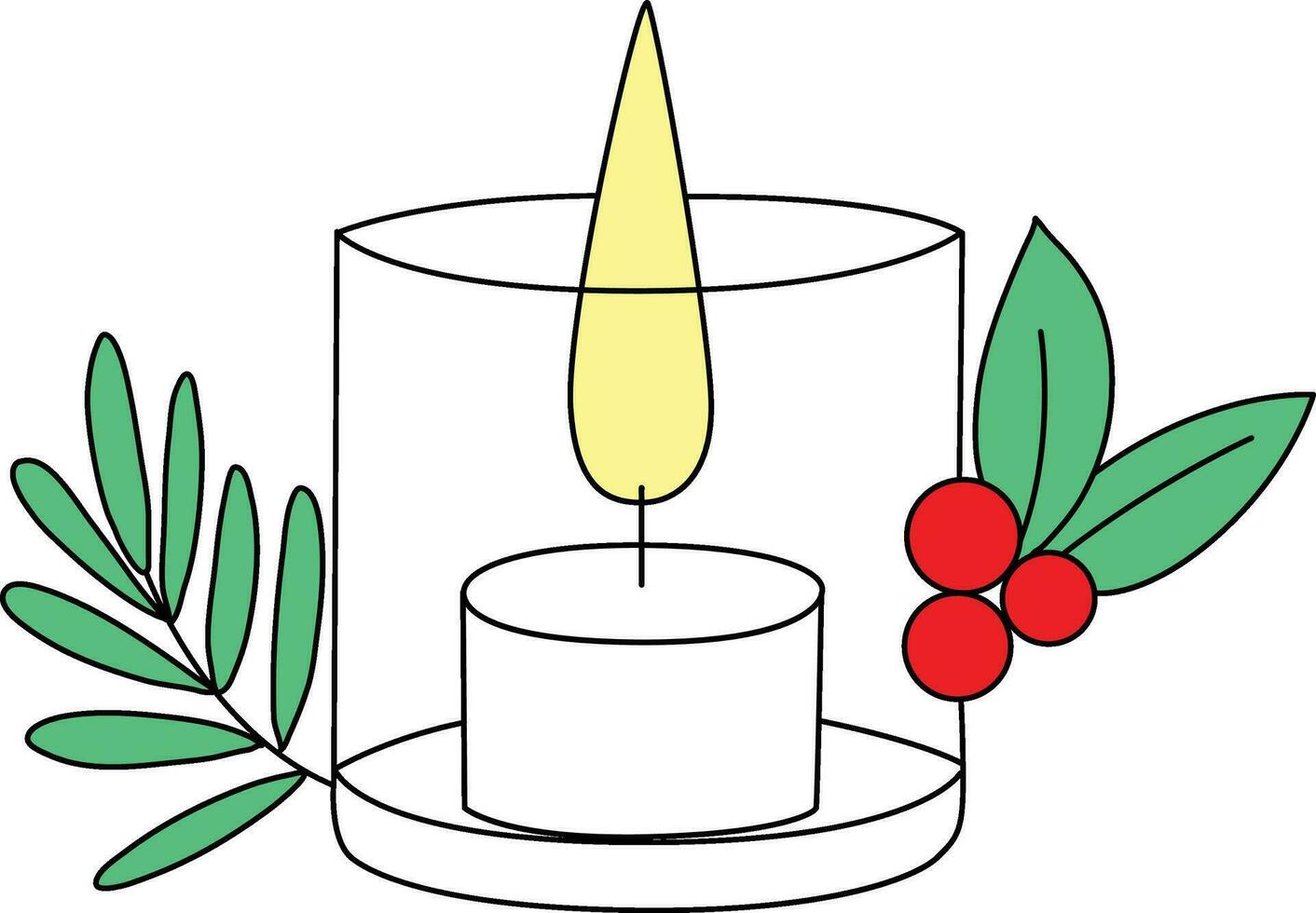 Candlestick with doodle line. The candles illuminate Christmas Day. cute hand-drawn lines, simple. candle decorated with bows and holly to enhance the Christmas spirit vector