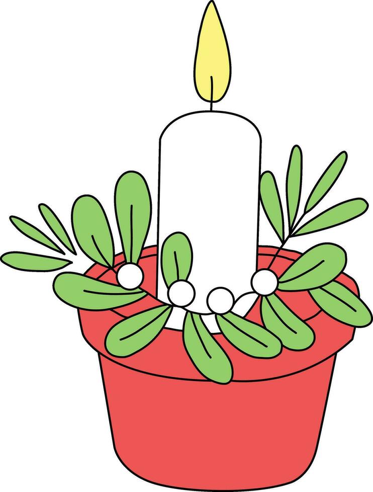 Candlestick with doodle line. The candles illuminate Christmas Day. cute hand-drawn lines, simple. candle decorated with bows and holly to enhance the Christmas spirit vector