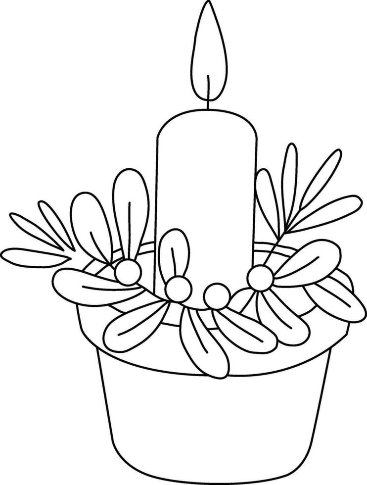 Candlestick with doodle line. The candles illuminate Christmas Day. cute hand-drawn lines, simple. candle decorated with bows and holly to enhance the Christmas spirit vector