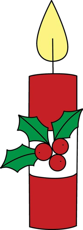 Candlestick with doodle line. The candles illuminate Christmas Day. cute hand-drawn lines, simple. candle decorated with bows and holly to enhance the Christmas spirit vector