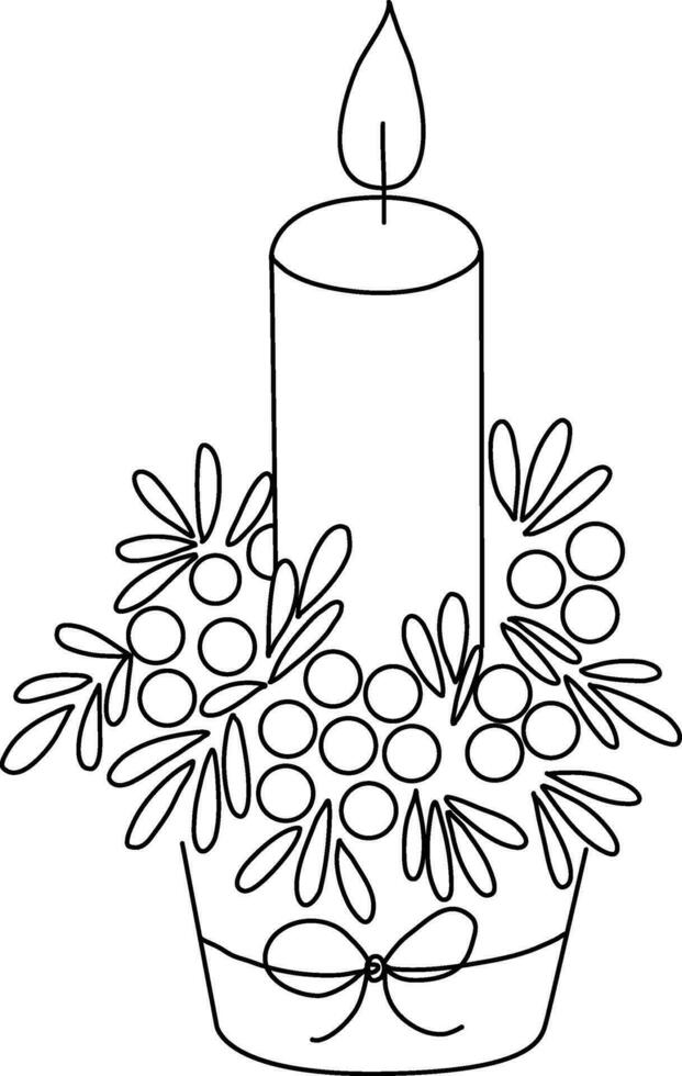 Candlestick with doodle line. The candles illuminate Christmas Day. cute hand-drawn lines, simple. candle decorated with bows and holly to enhance the Christmas spirit vector