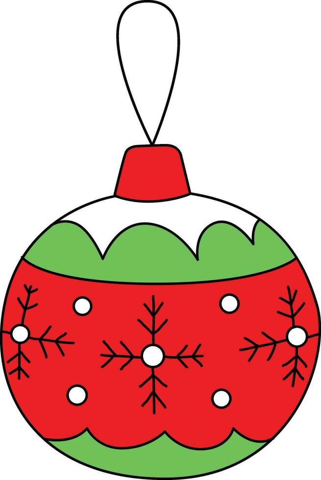 Bright Bauble Decorations for Christmas. These baubles are adorned with Tinsel and Festoon, featuring cute doodle patterns for the New Year festival. Decorate Christmas tree vector