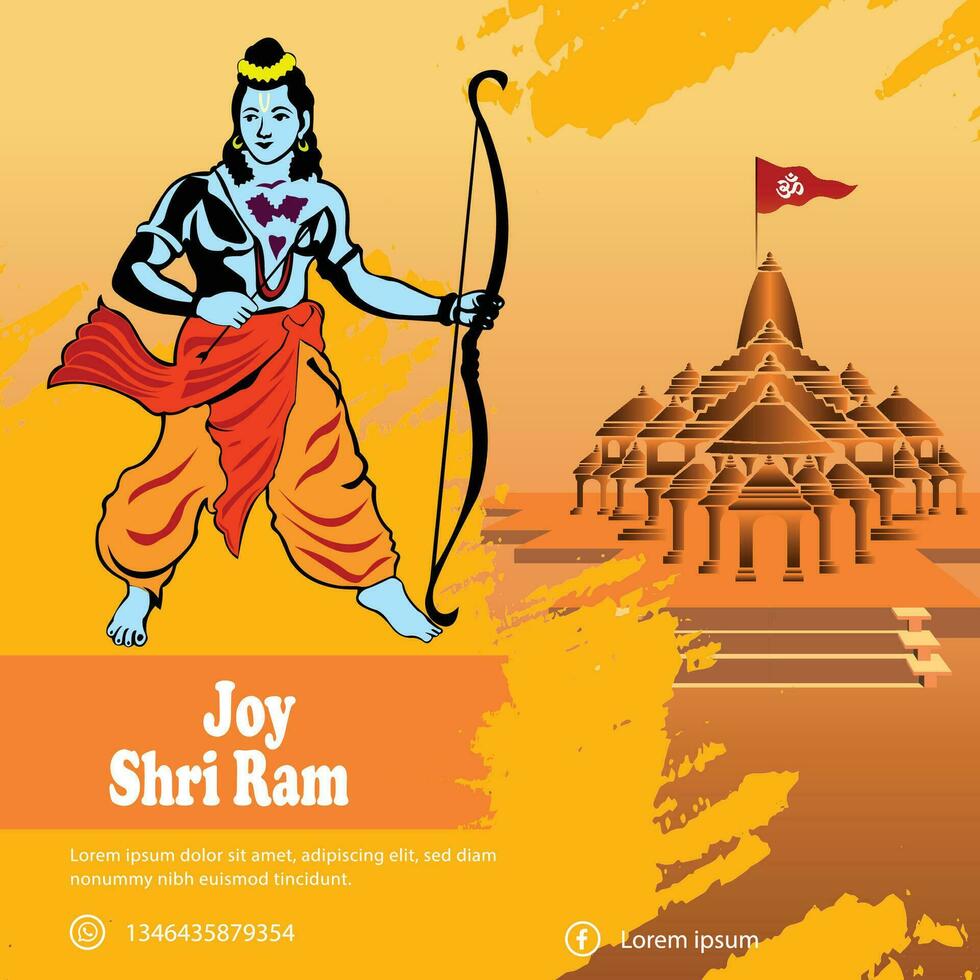 Ram temple opening ceremony wishing social media post design vector