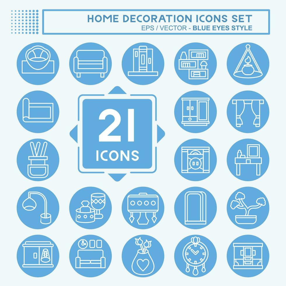 icono conjunto hogar decoración. relacionado a hogar mobiliario símbolo. azul ojos estilo. sencillo diseño editable. sencillo ilustración vector