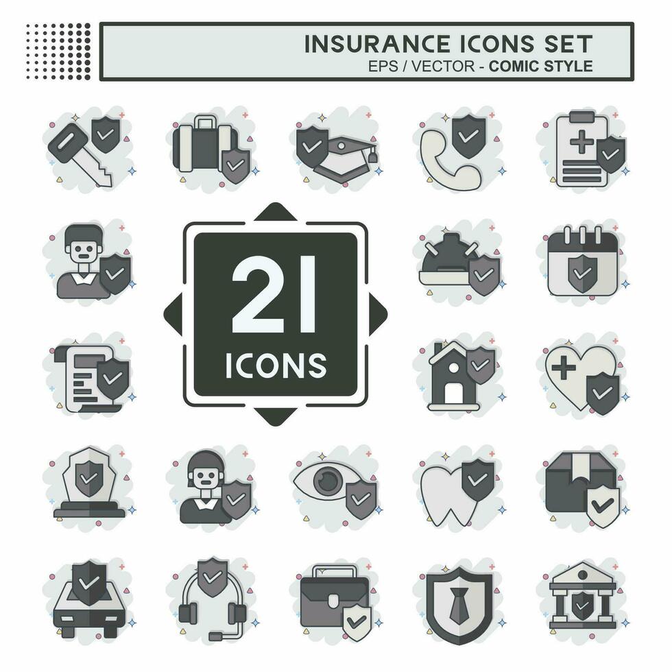 Icon Set Insurance. related to Finance symbol. comic style. simple design editable. simple illustration vector