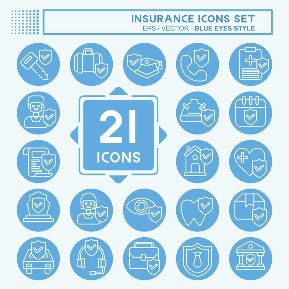 Icon Set Insurance. related to Finance symbol. blue eyes style. simple design editable. simple illustration vector