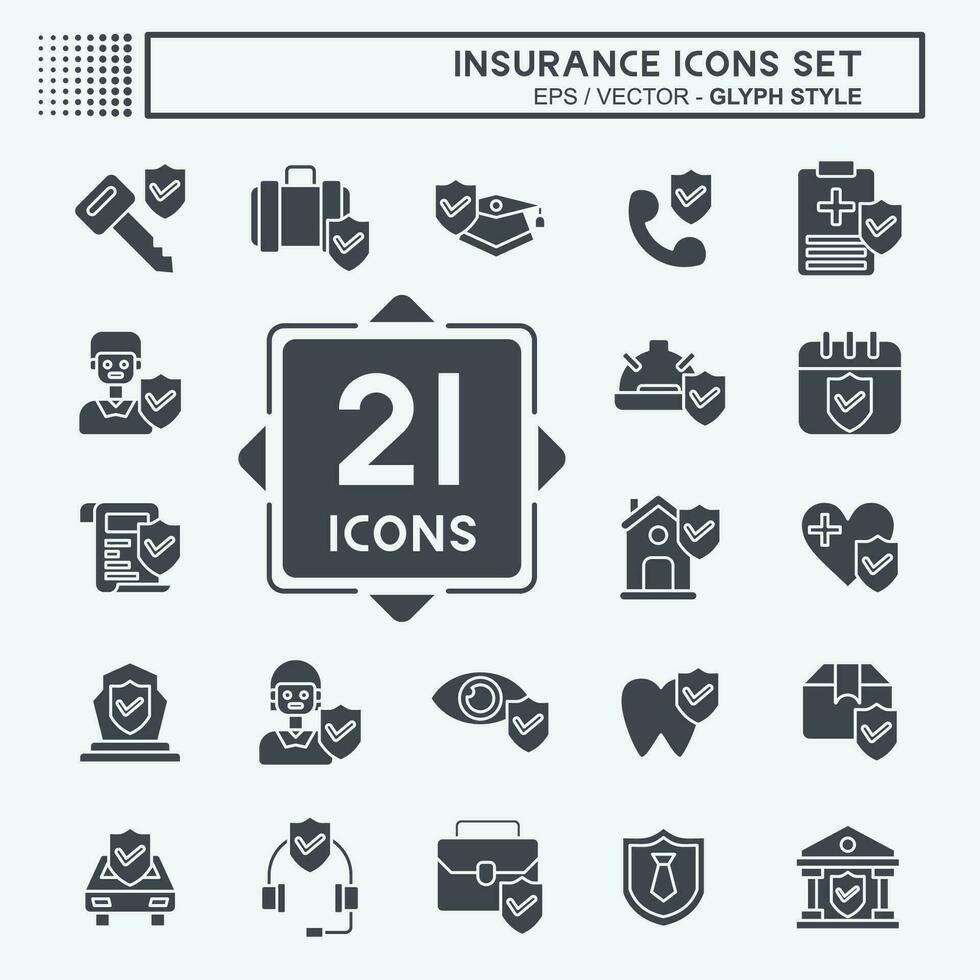 Icon Set Insurance. related to Finance symbol. glyph style. simple design editable. simple illustration vector