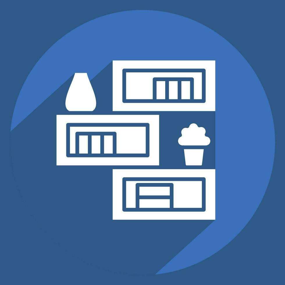 Icon Bookshelf. related to Home Decoration symbol. long shadow style. simple design editable. simple illustration vector