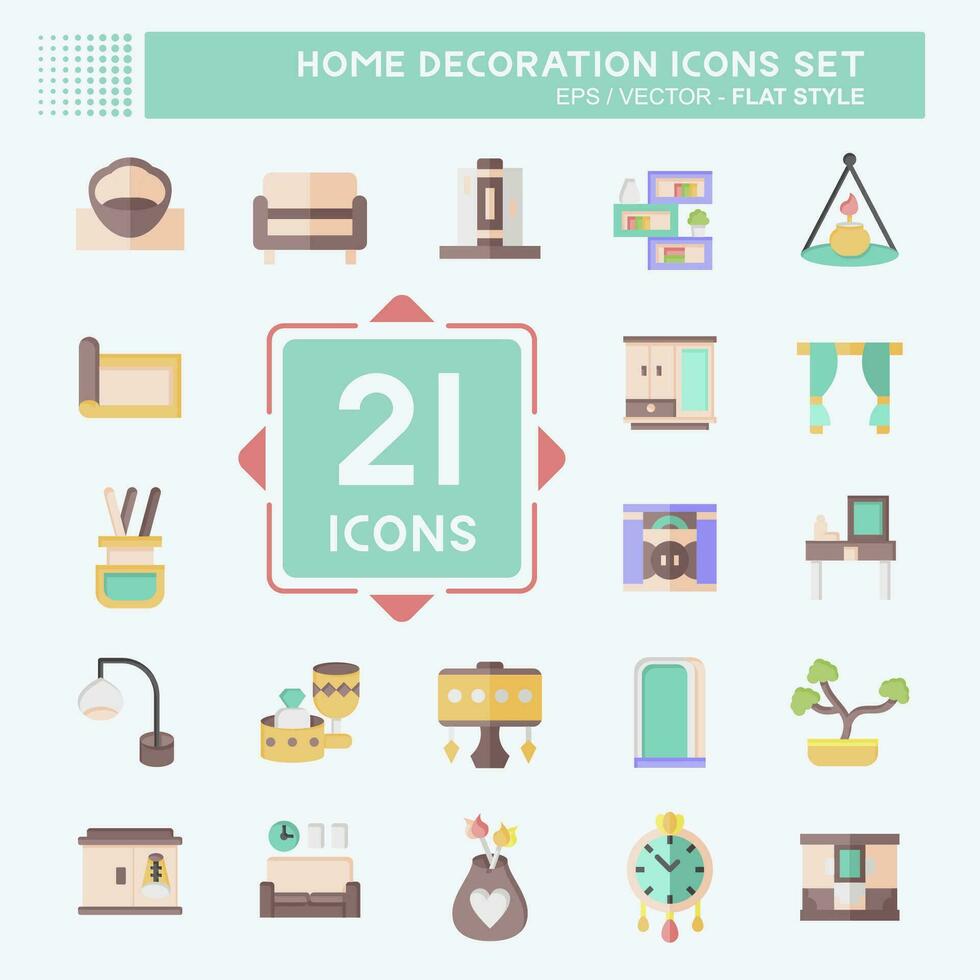 icono conjunto hogar decoración. relacionado a hogar mobiliario símbolo. plano estilo. sencillo diseño editable. sencillo ilustración vector