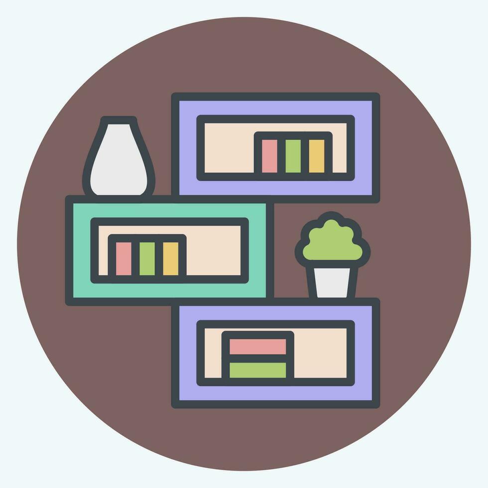 Icon Bookshelf. related to Home Decoration symbol. color mate style. simple design editable. simple illustration vector