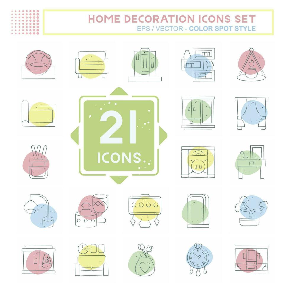 Icon Set Home Decoration. related to Home Furnishings symbol. Color Spot Style. simple design editable. simple illustration vector