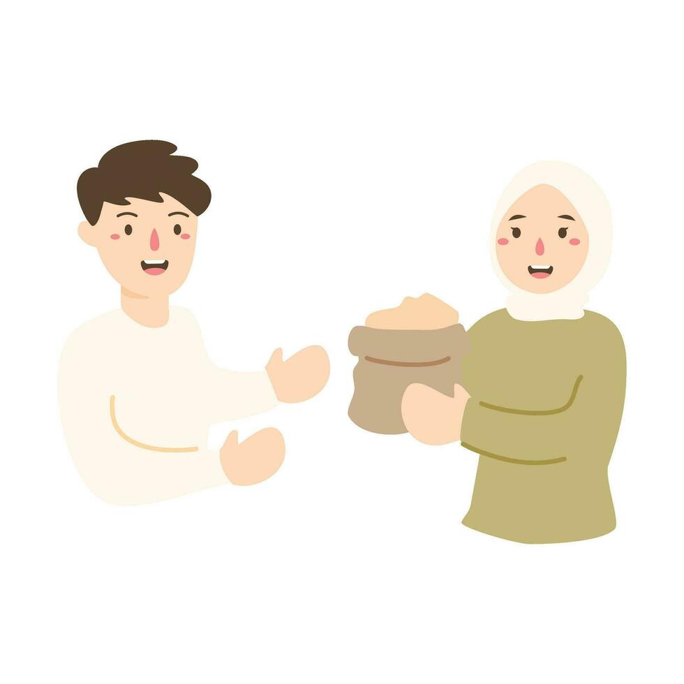 happy muslim giving alms zakat or infaq donation vector