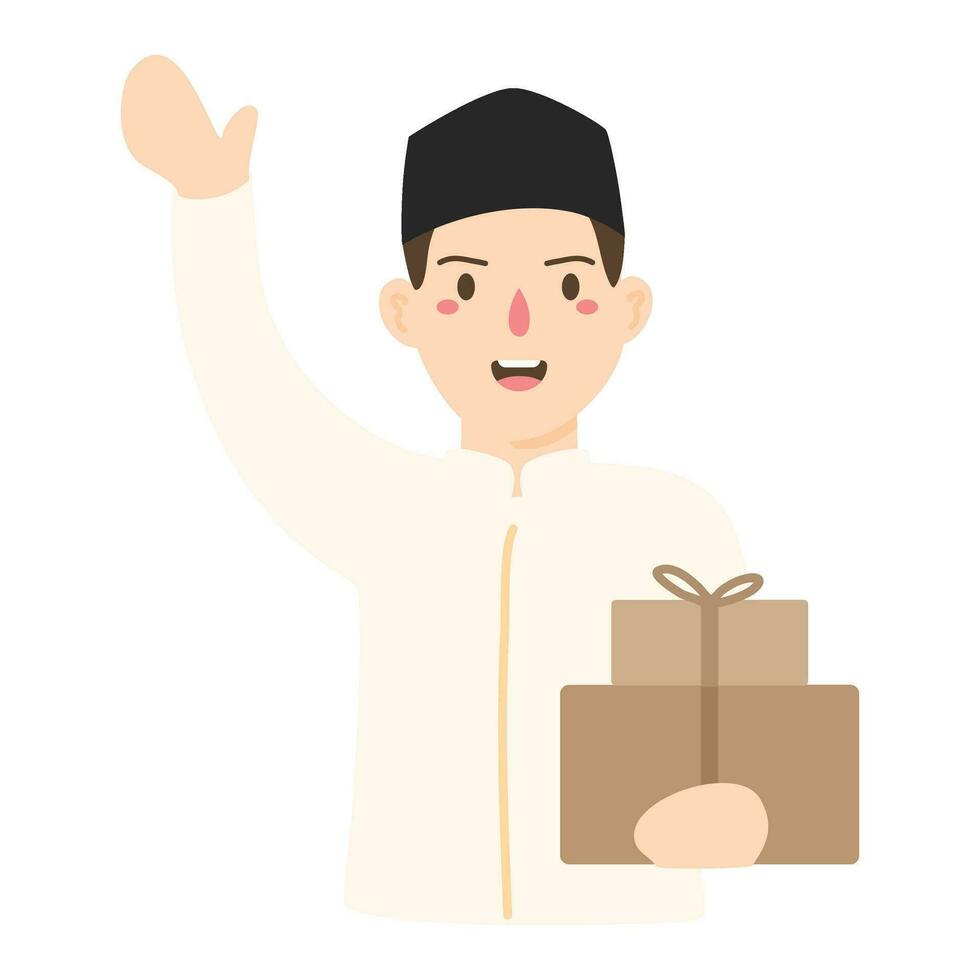 man wearing muslim clothes and holding box vector