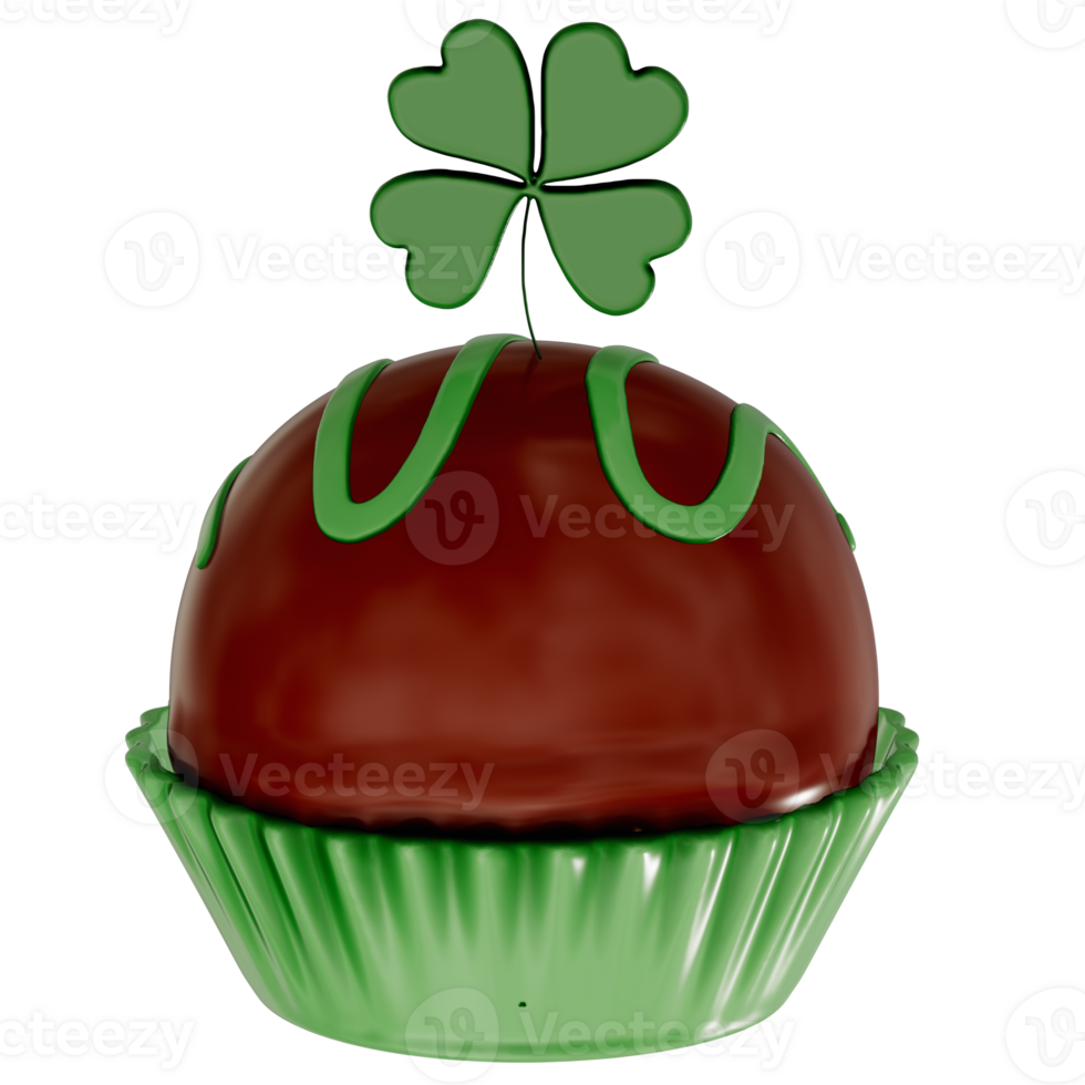St. Patrick's day dessert Chocolate Mint Truffles with shamrock on transparent background, 3D Rendering png