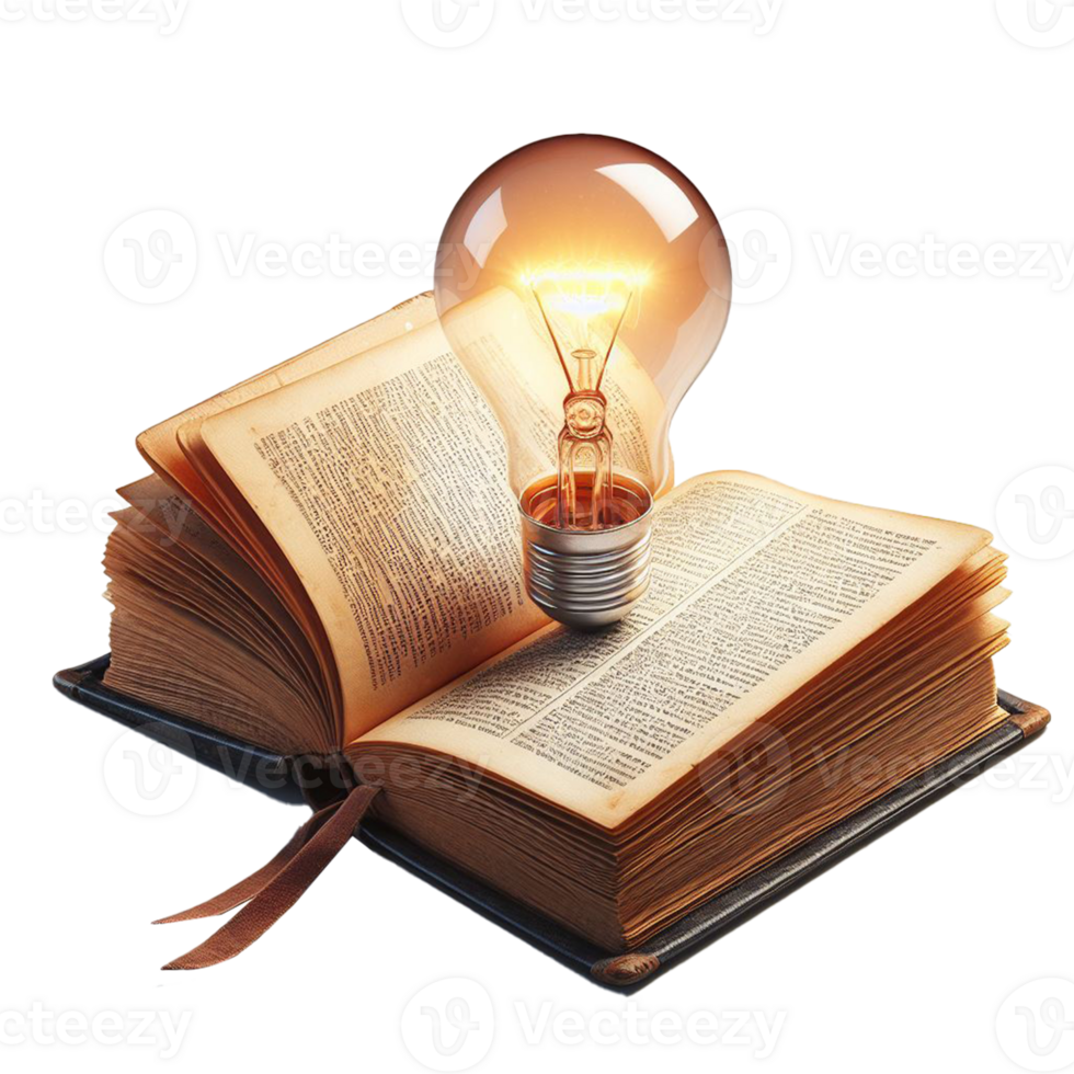 AI generated Glowing light bulb on opening book or textbook to self learning education knowledge or business studying idea thinking concept png