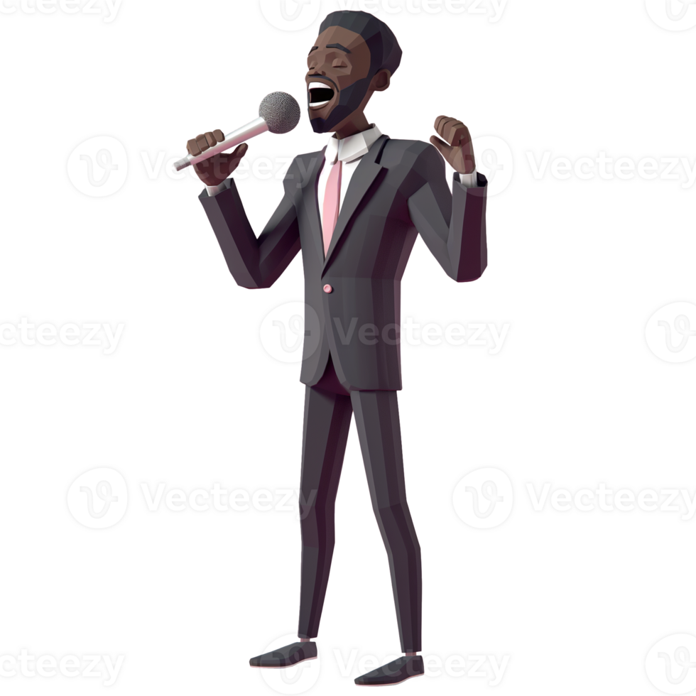 AI generated Black man singing jazz music, realistic 3d design. Suitable for music and design elements png
