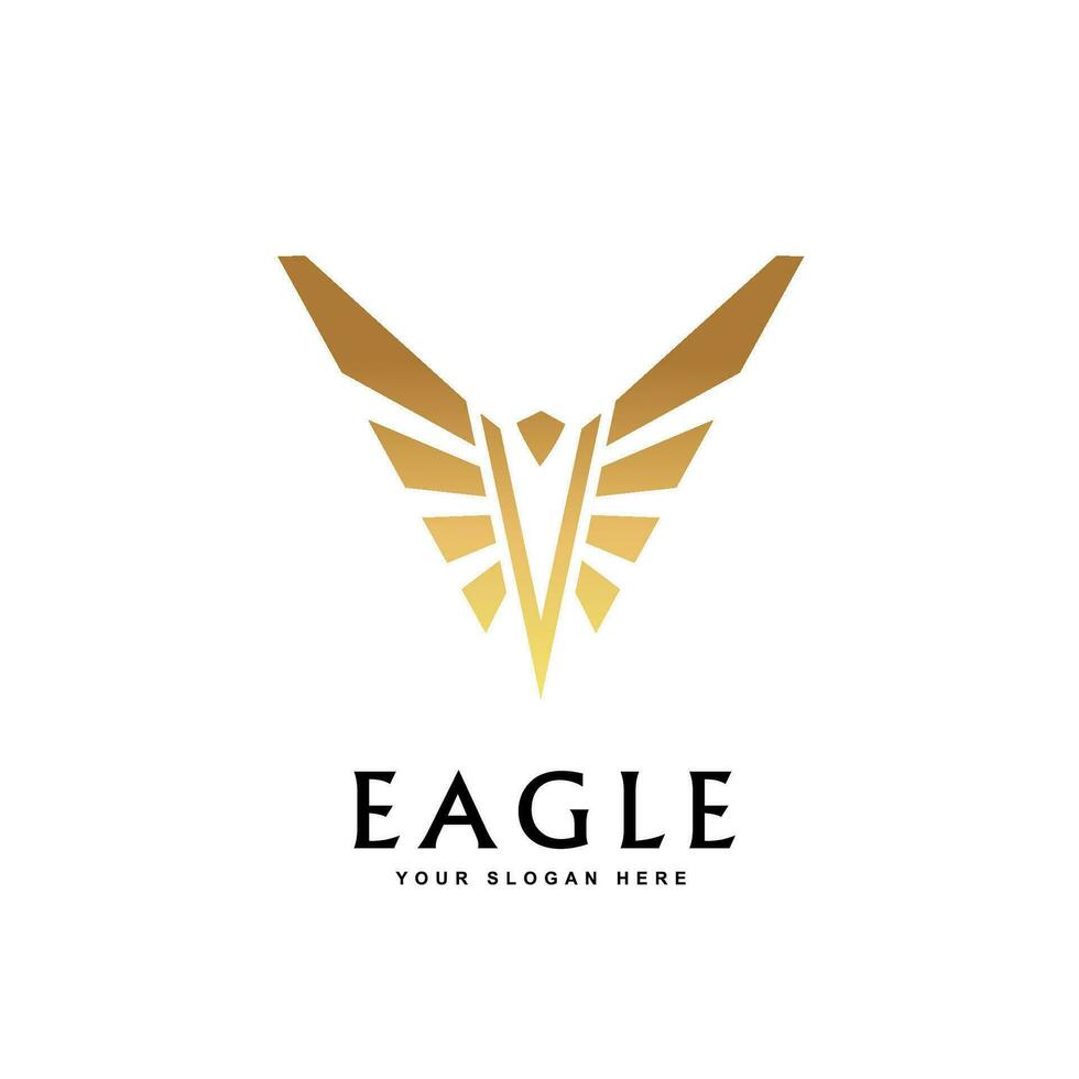 Golden Strong Eagle Hawk Falcon Monogram Badge Logo Design Vector