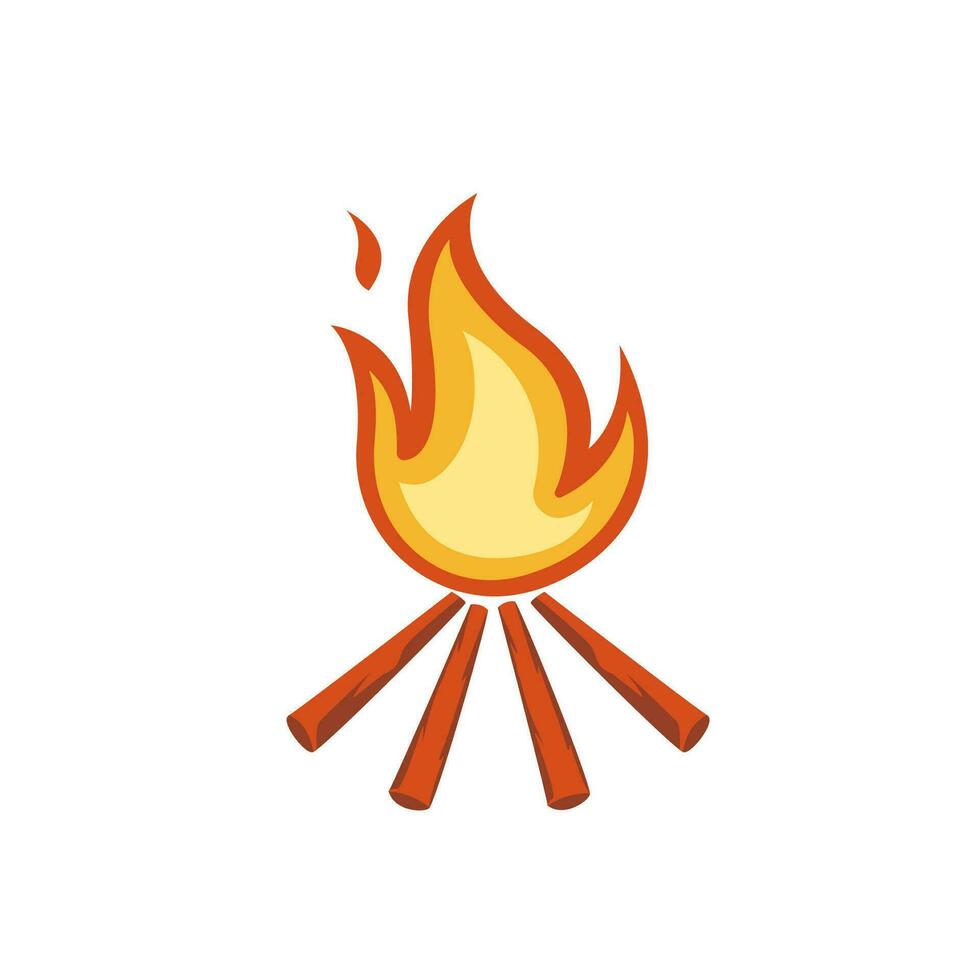 vector illustration of burning bonfire with wood on white background