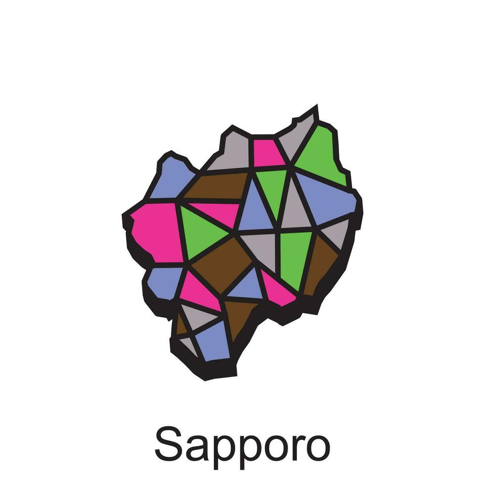 map of Sapporo vector design template, national borders and important cities illustration