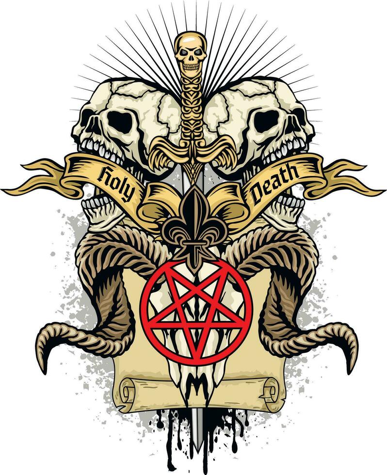 Gothic sign with skull, grunge vintage design t shirts vector
