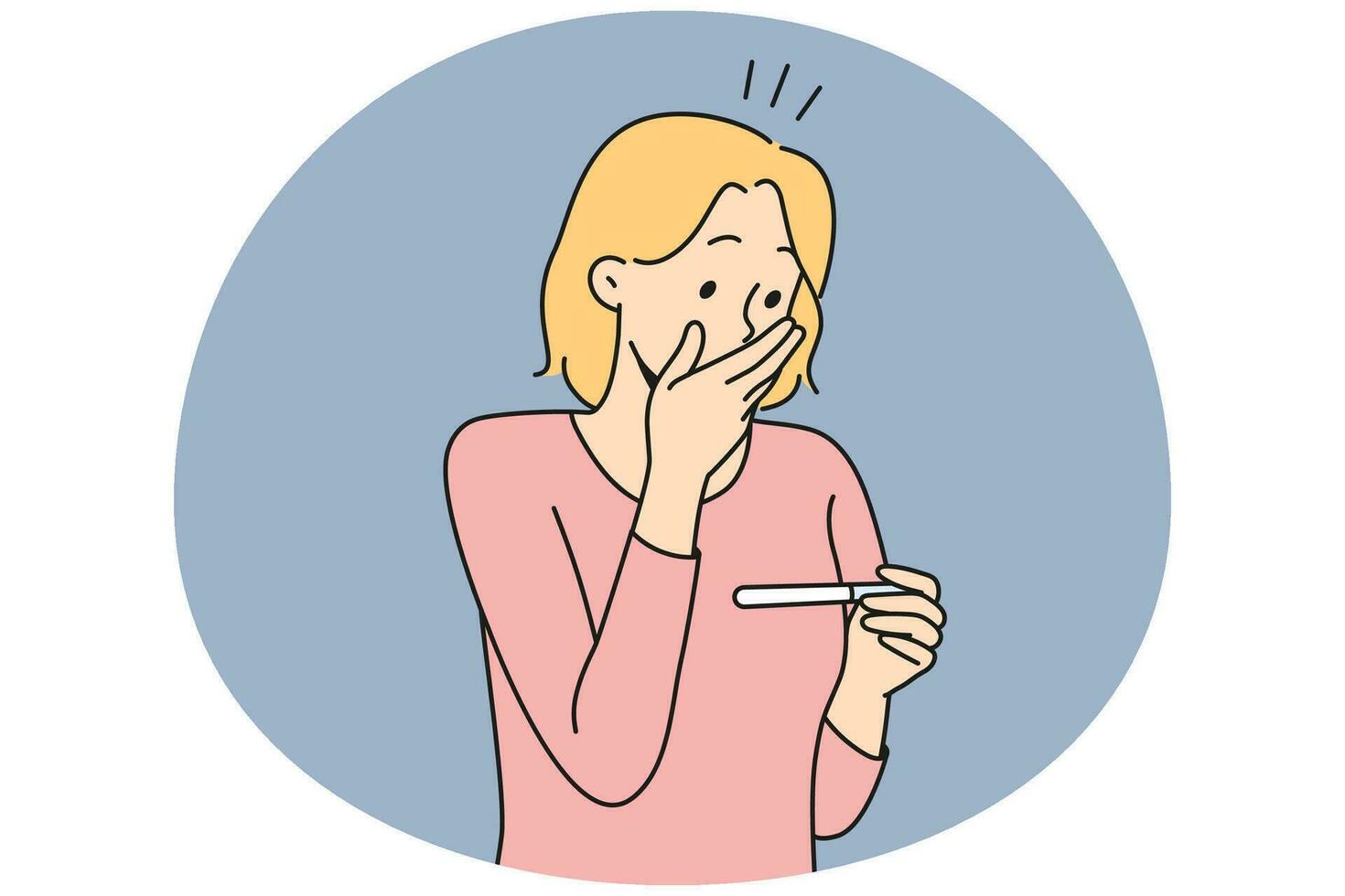 mujer atónita mirando la prueba para saber sobre el embarazo. mujer sorprendida conmocionada con la noticia del embarazo. ilustración vectorial vector