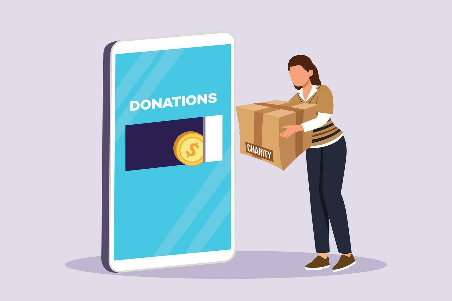 Charity, support and donation concept. Colored flat vector illustration isolated.
