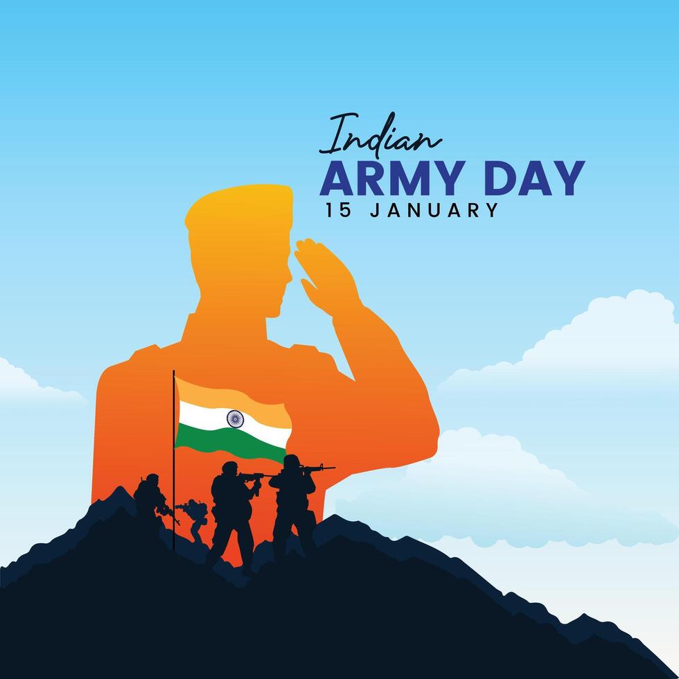 Vector illustration of Indian Army Day, celebrating the victory of the Indian Army on Republic Day Independence Day. Amar Jawan Jyoti. Kargil Victory Day. Indian Army Martyrs Day editable design